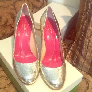 Gold metal snake print Kate spade heels